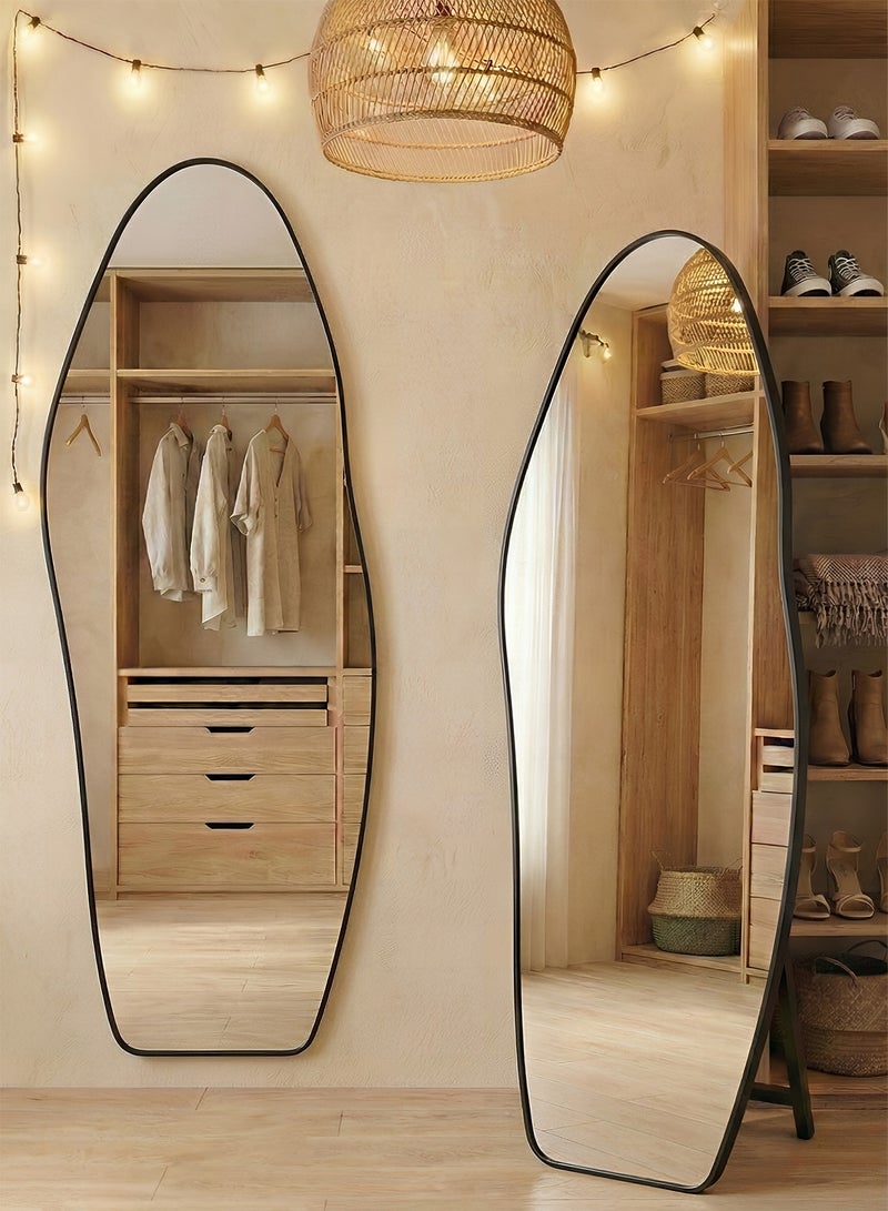 تايمي مرآة كبيرة بتصميم انيق وزجاج مقاوم للكسر 165x60سم - مرآة كاملة الطول باطار معدني أسود واستاند خلفي - تصميمها الرائع يناسب غرفة المعيشة وغرف اللبس وغرف النوم - Image 1